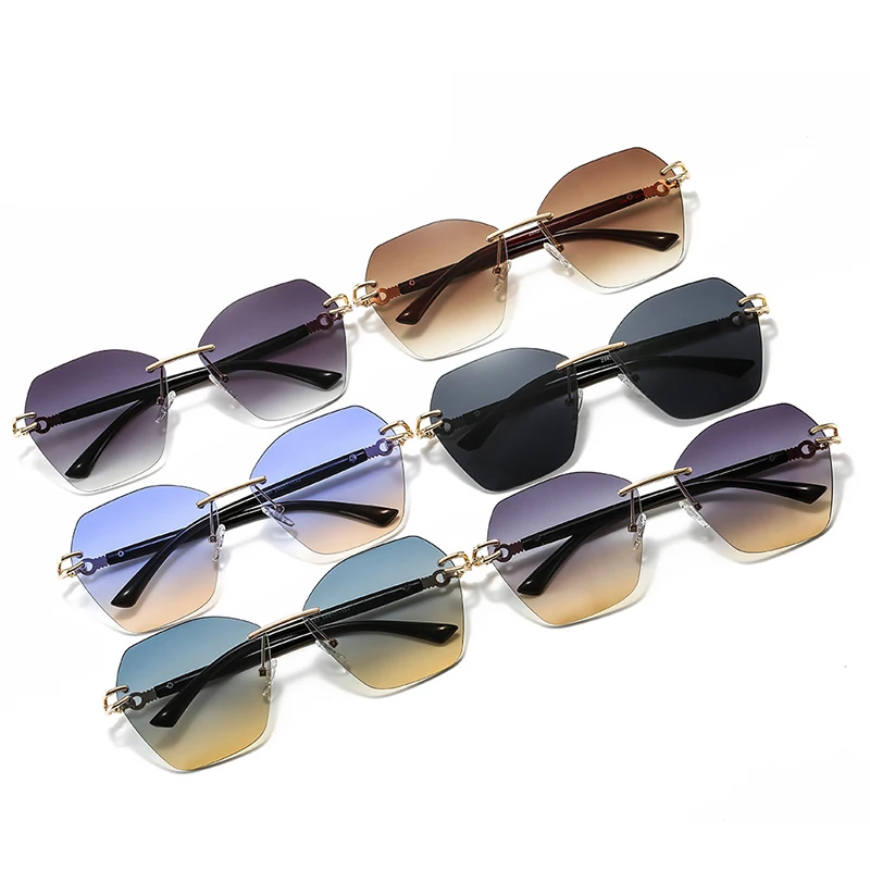 

2020 New Rimless Sunglasses Irregular Crystal Luxury Brand Designer Sun Glasses High Quality Gradient Eyeware Female UV400