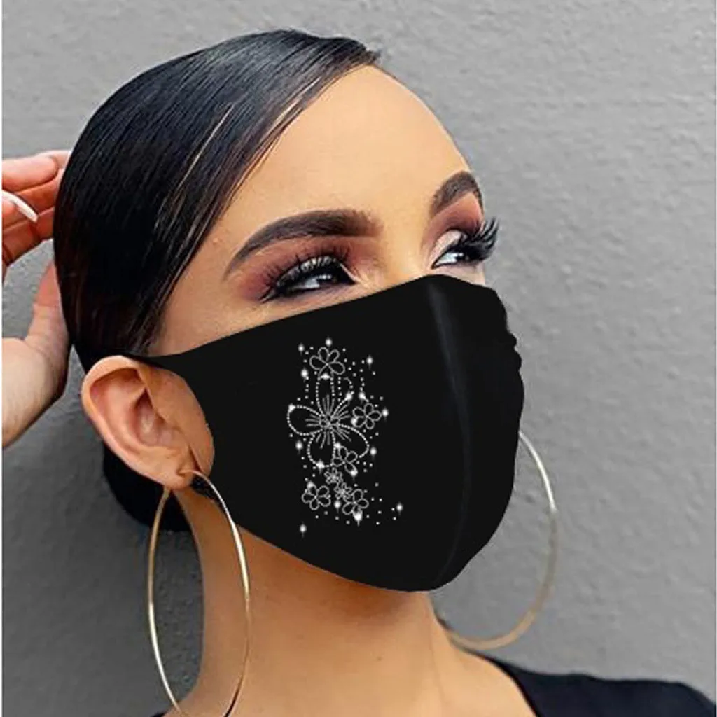 

Fashion Mask Rhinestones Glitter Face Masks Unisex Washable Breathable Ice Cotton Mouth Mask Outdoor Dustproof Mask mascarillas