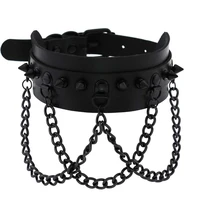 kmvexo steampunk spike rivet gothic leather black chain necklace women men collar anime necklace rock statement emo rave jewelry