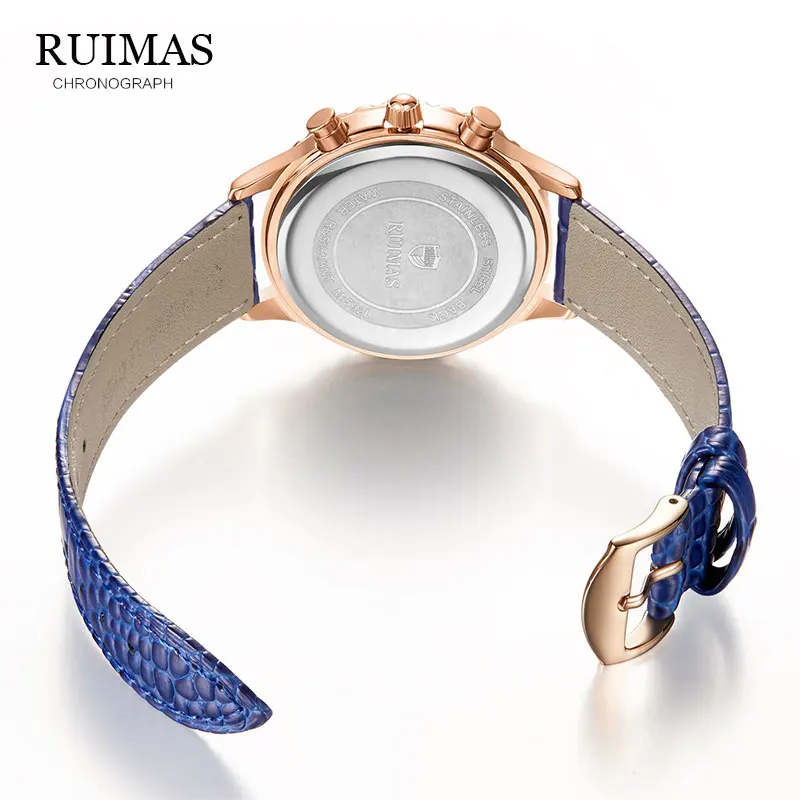 Женские часы RUIMAS роскошный бренд синие классические хронограф для наугад
