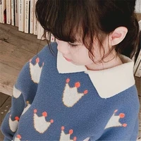 cool baby girl boys lmitation mink casual sweater childrens knitted woolen springwinter kids cute crown blue keep warm thicken