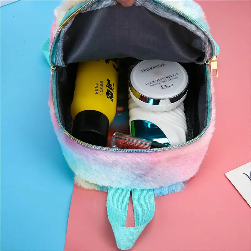 Women Girls Faux Fur Plush Backpack 3D Cartoon Ears Zipper Shoulder School Bags Rucksack Travel Backpacks | Игрушки и хобби