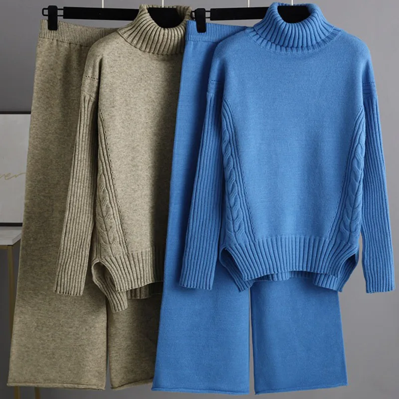 Новый осенне-зимний модный комплект из свитера женский костюм вязаный свитер | Водолазки -1005003466982871