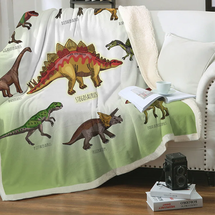 

3D Green Dinosaur Printed Sherpa Blanket Couch Quilt Cover Travel Bedding Outlet Velvet Plush Throw Fleece Blanket Bedspread