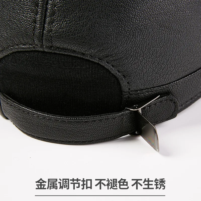 Men Army Military Hat Fashion Brands Cap Leather Old Men Hats Leather Cap Men's Flat Caps Genuine Leather Cap