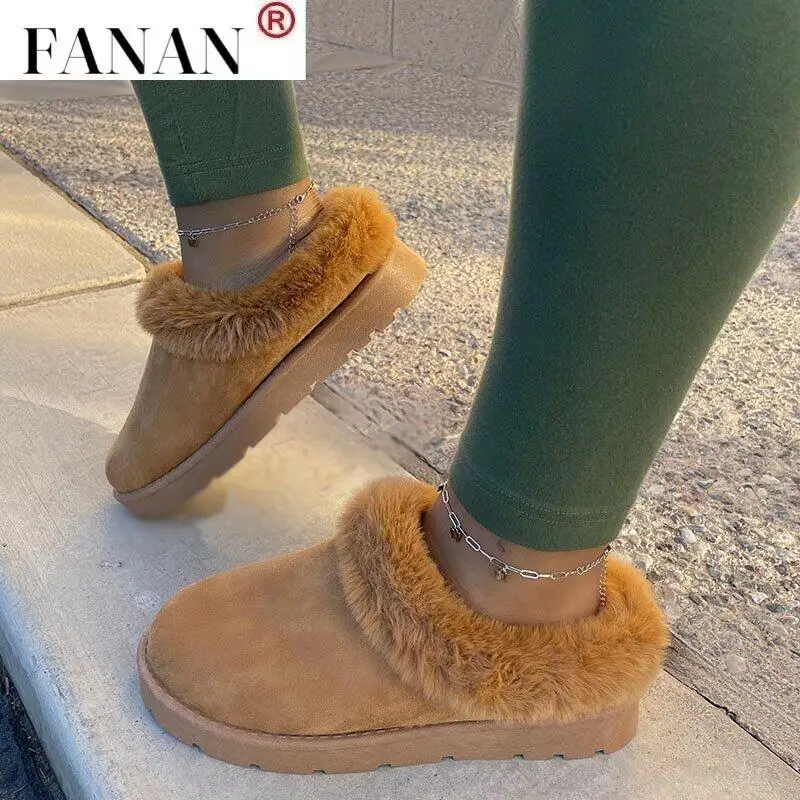 

Женские ботинки на плоской подошве, с плюшевой подкладкой, теплые, однотонные, зимние