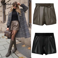 snican sexy high waist faux pu leather shorts za 2021 women bottom pantalon taille haute spring vintage solid short cuir femme