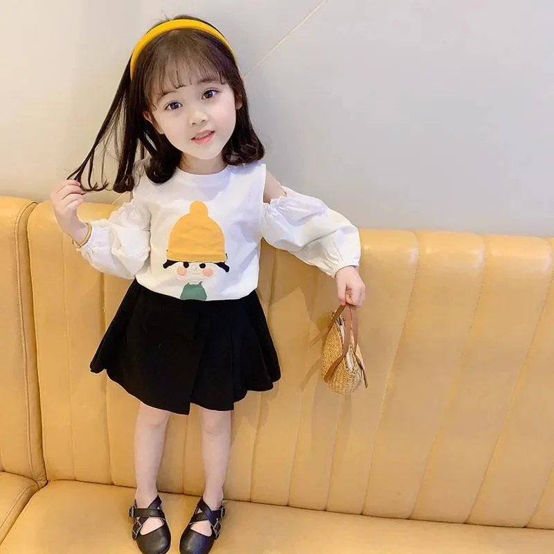 

VIDMID Girls long sleeve T-shirt spring new children's top cartoon Korean off shoulder baby girls versatile bottom shirts P6193
