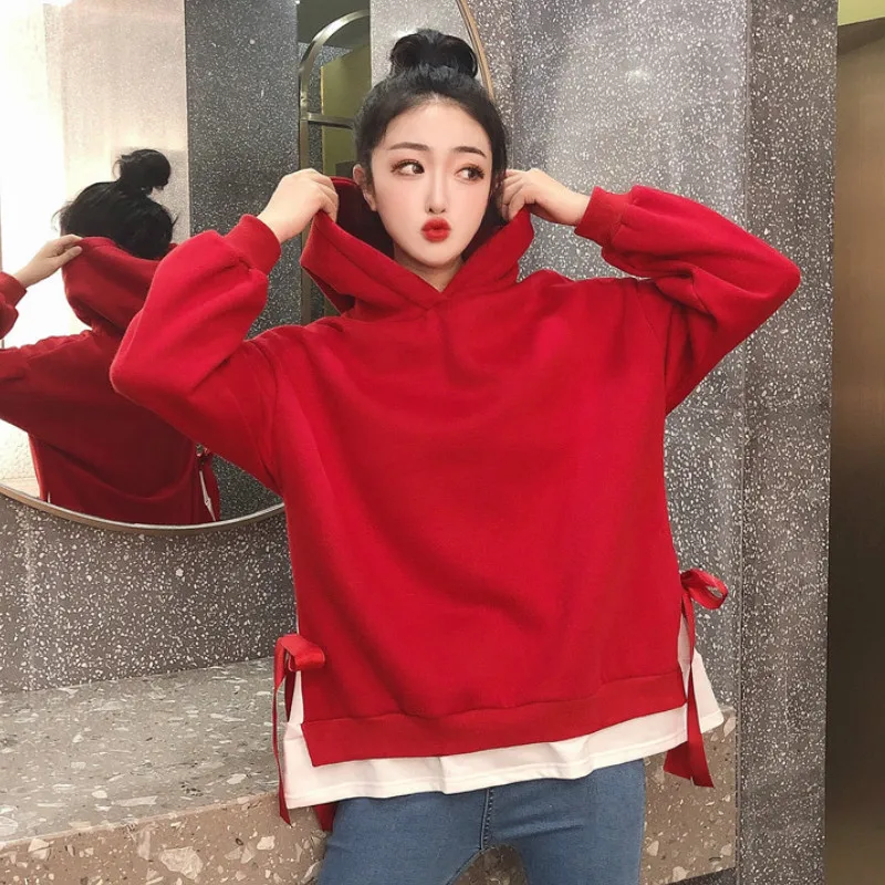 Hoodies Women Hooded Solid High Quality Warm Korean Style Loose Drawstring Harajuku Womens Casual Students Thicker Velvet Girls