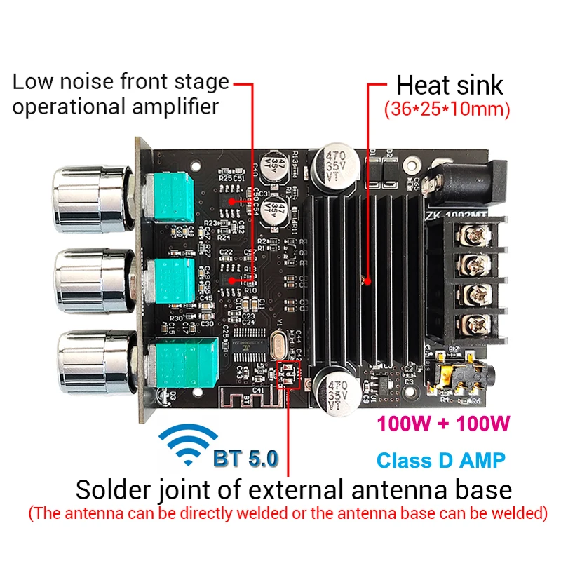 2*100 Вт TPA3116D2 Class D HiFi Bluetooth-совместимый стерео аудио цифровой усилитель мощности