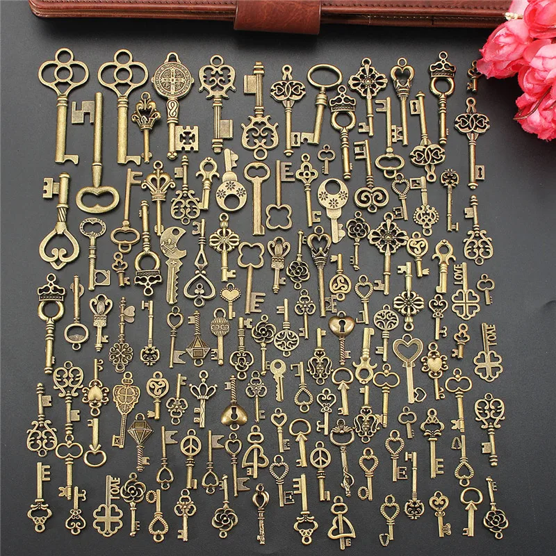 

125/11Pcs Vintage Antique Bronze Plated Metal Love Heart Key Charms Pendant Fine Trendy Pendant Charms Making Craft Decor Gifts