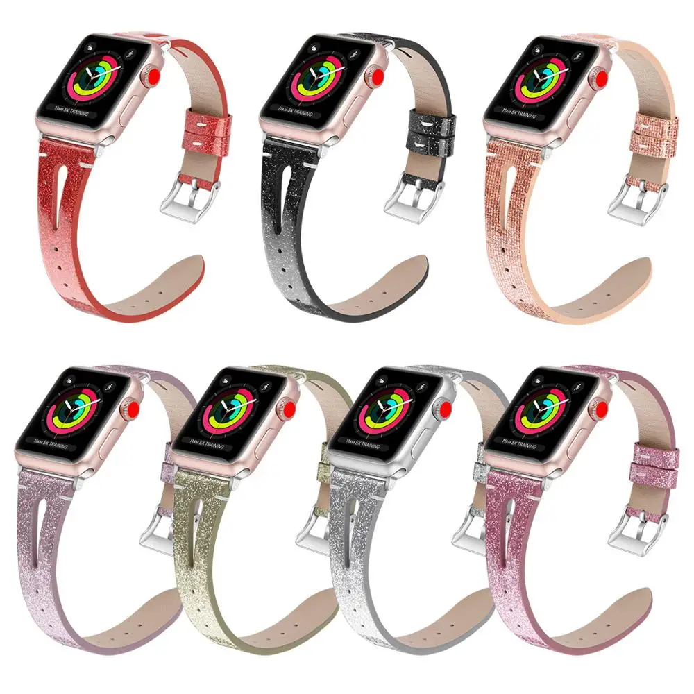 Ремешок из коровьей кожи для Apple Watch Band Series 5 4 3 2 1 блестящий браслет iWatch 40/44/38/42 мм