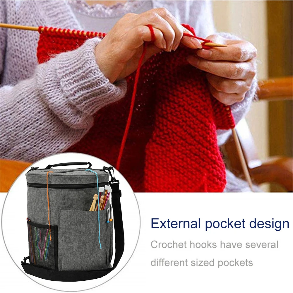 Швейный портативный органайзер для вязания крючком, Сетчатая Сумка, сумка из ткани Оксфорд на молнии, домашняя цилиндрическая сумка для хранения пряжи, большая емкость