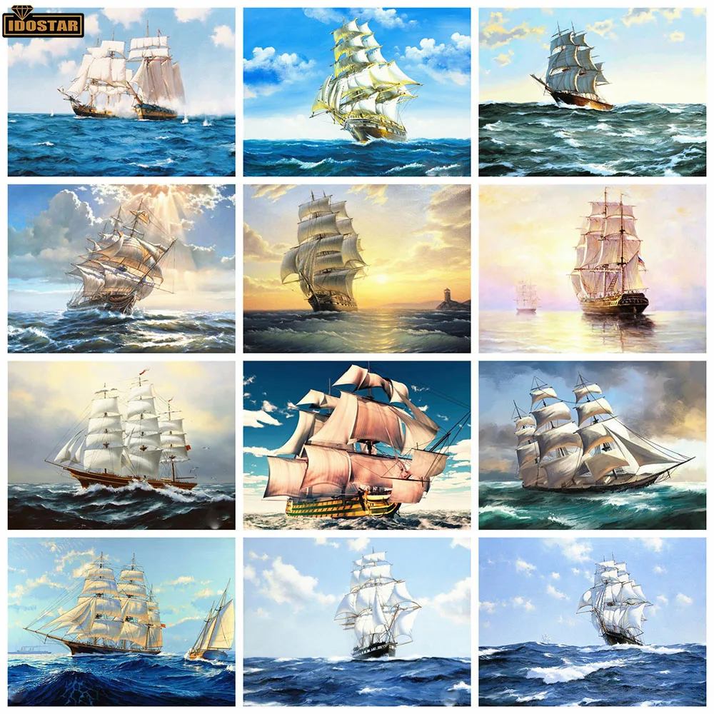

Full Round Diamond Painting Sailboat Diamond Embroidery Mosaic Landscape Home Decoration Handmade Gift