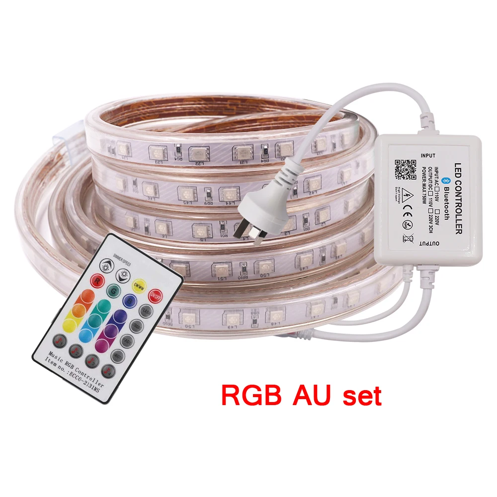 RGB AU set Светодиодный светильник с музыкальной RGB полоской 5050 SMD 220V 110V AC 60 светодиодный 120 светодиодный водонепроницаемый гибкий светильник для украшения дома 24key пульт дистанционного управления - Испускаемый цвет: RGB AU set