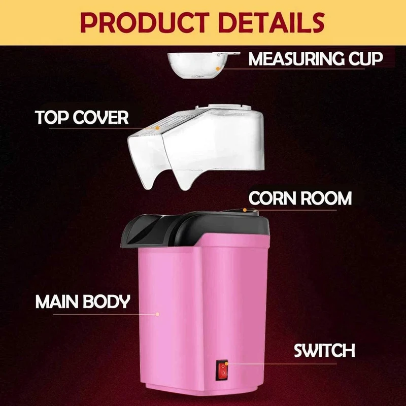 

Popcorn Machine, Removable Hot Air Popcorn Popper Maker for Home No Oil, Delicious Healthy Snack