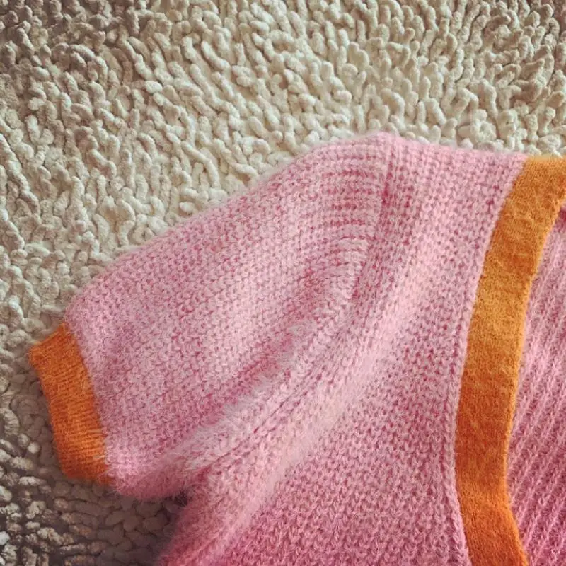 Pink cropped cardigan women knitted sweaters elegant korean crop sweater long sleeve autumn vintage tops short mohair |