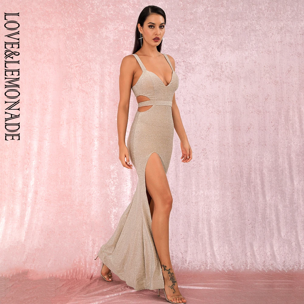 Женское вечернее платье LOVE & LEMONADE абрикосовое облегающее труба из