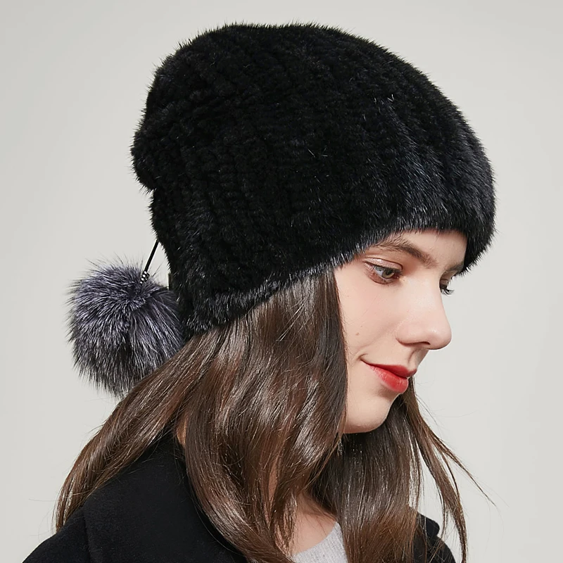 Шапка из меха норки зимние женские шапки натурального плетеная модная шапка для