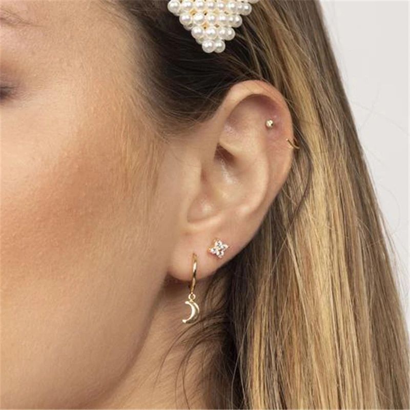 

BOAKO Earrings For Women Ins Little Moon 925 Sterling Silver Earrings Dangle Piercing Jewelry Ear Cuffs Pendientes #19