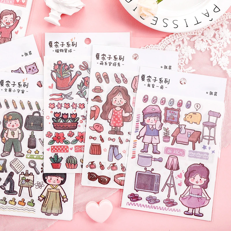 

8 Designs Creative Cute Cartoon Scrapbooking Hand Account Journaling Student Stationery DIY Decoration Washi Paper Stickers