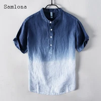 2022 summer new fashion gradient tops short sleeve linen shirts blusas casual pullovers plus size mens blouse sexy men clothing
