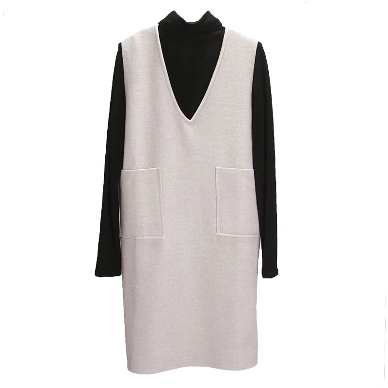 

Woolen Vest Skirt Women's Autumn and Winter New Mid-Length Loose Jumper Large Size Dress Suit Two-Piece Set