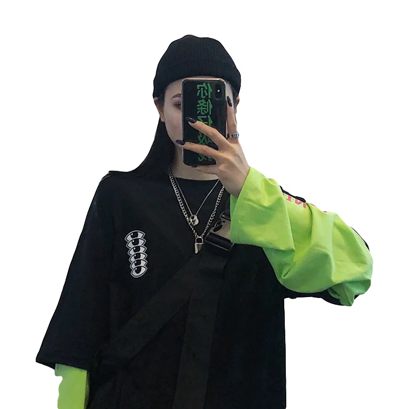 Женская футболка в Корейском стиле Ulzzang Harajuku Повседневная с длинными рукавами и