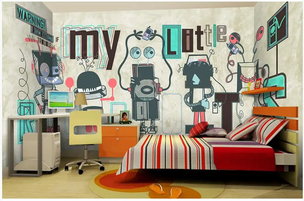 Настенные фотообои на стену 3d Рисунок комикс мультфильм робот декор для детской