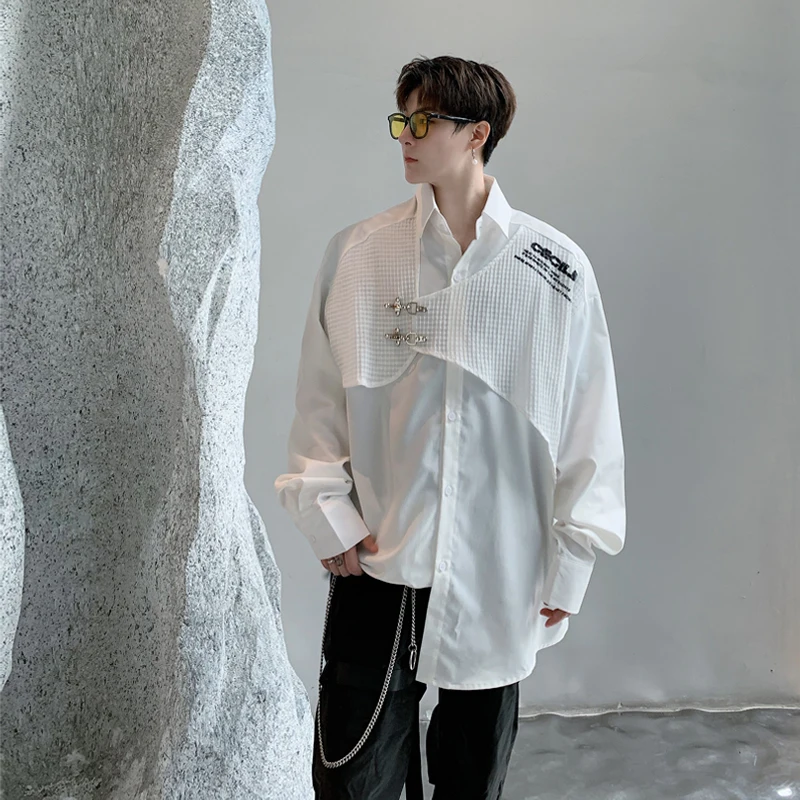 Men's Long-Sleeve Shirt Spring And Autumn New Style Personality False Two Splicing Niche Design Fashion Casual Large Size Shirt
