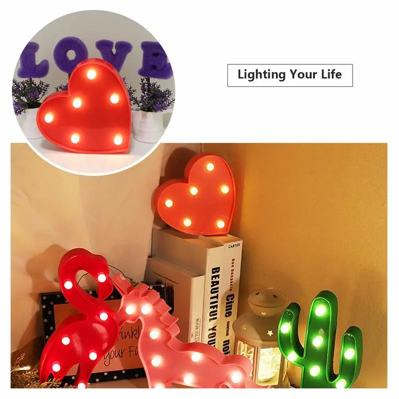 Heart Marquee Light Decor LED Night Battery Operated Table Lamp for Party Kids Bedroom Lighting Christmas Gift | Лампы и освещение