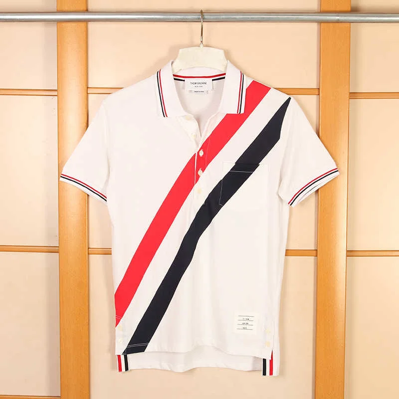

2021 TB Brand Fashion short sleeve Polo Shirts Men Contrast Color Casual Slim Cotton Polo tees male Summer Striped mens tops