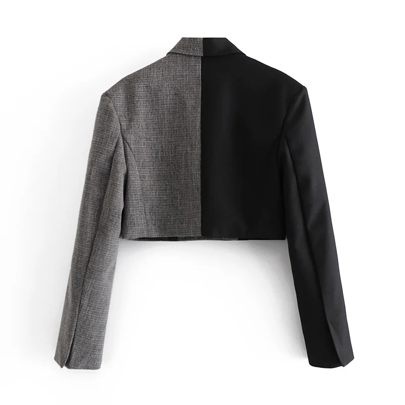 

Women's Blazer Za 2021 Fashion Patchwork Short Blazer Long Sleeve Spring V Neck Single Button Jackets Women Streetwear Outwear