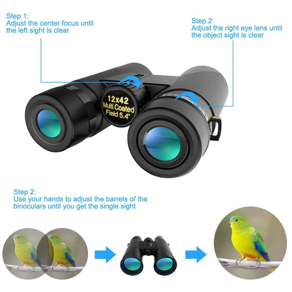 

Roof Prism Binoculars for Adults Portable Waterproof Compact with Low Light Night Vision BAK4 Prism FMC Lens HD Clear View