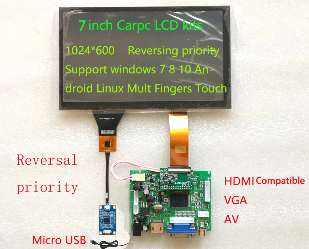 7 inch LCD Carpc DIY Kit  HDMI Compatible 1024*600  HSD070IFW1 Reversing Priority Mult Touch Support Raspberry Pi Android