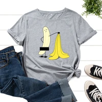 cotton t shirts for women graphic tees printed shirt short sleeve summer tops casual clothes naked banana undressed fruit top