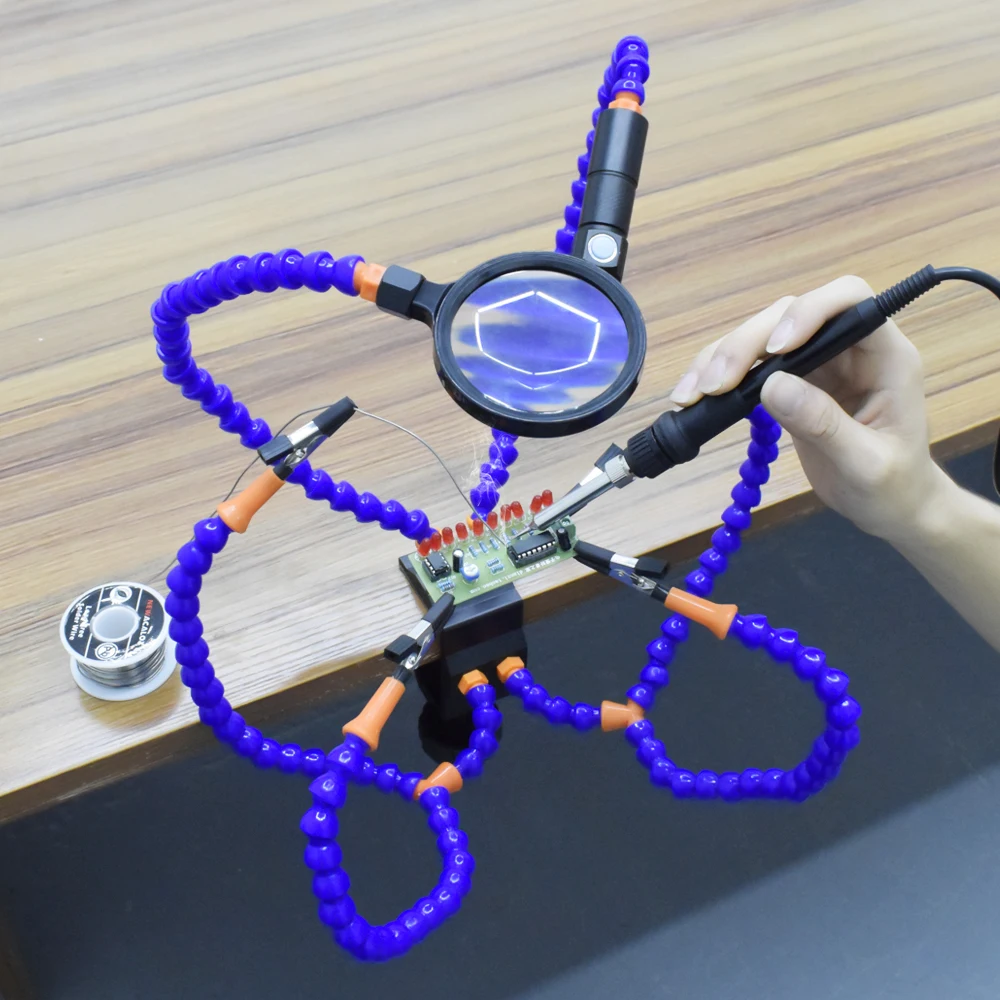 Toolour Soldering Helping Hand Third USB Flashlight Fan Magnifying Glass Flexible Arms Holder For Welding Repair | Инструменты