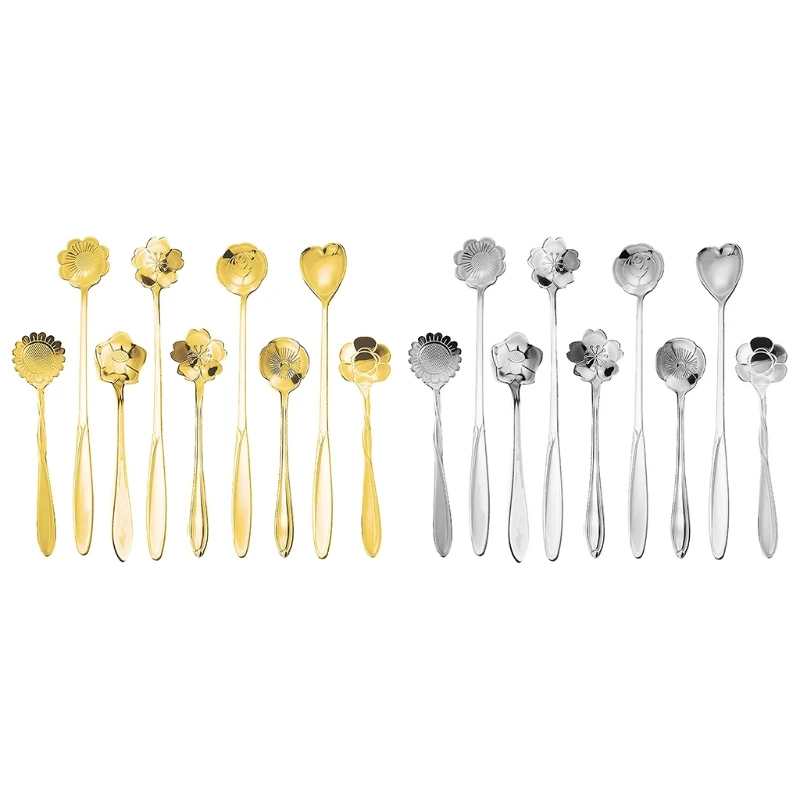 

9pcs Flower Spoon Coffee Teaspoon Set Stainless Steel Tea Spoon Dessert Ice Cream Stir Bar Scoop for stirring Drink Mixing Jam