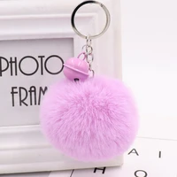 cute bell trinket fluffy artificial rabbit fur car keychain pompons women trinket car bag holder key ring jewelry gift keychains