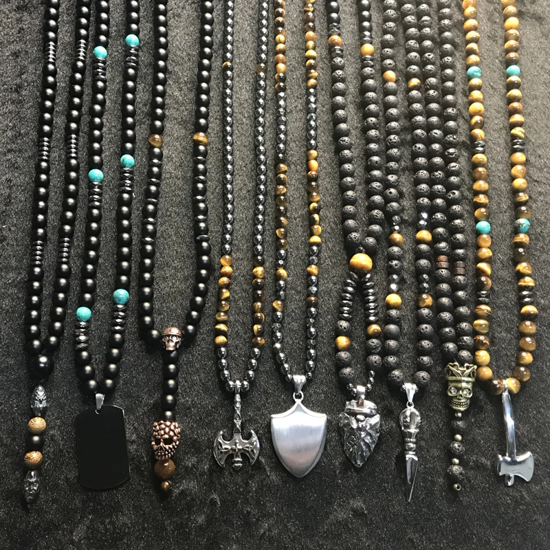 Ожерелье Mcllroy длинное с бусинами из натурального камня для мужчин и женщин