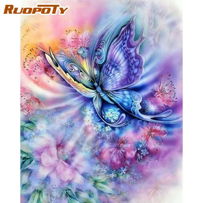 

RUOPOTY Acrylic Painting By Numbers For Adults With Frame 60x75cm Butterfly Modern Wall Art Picture By Numbers For Diy Gift