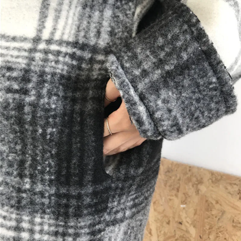 

Vintage Women's Plaid Coat Winter Turn-down Collar Jacket 2020 Office Blazer Cloth Women's Woollen Coats Warm Outerwear Korean