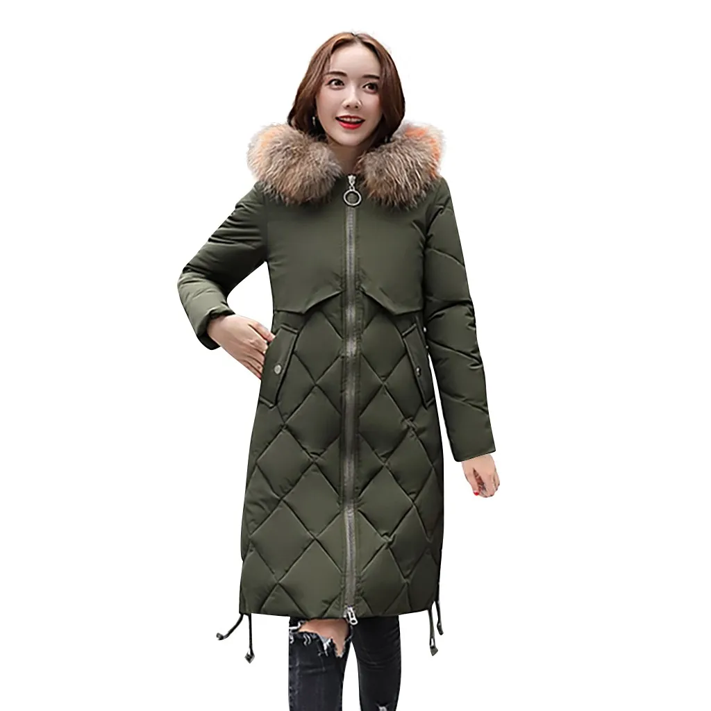 Army Green Корейская женская парка Mujer Зимняя парка для женщин Длинная меховая парка Верхняя одежда куртка пальто Femme M 3xl Pluse Размер парки для женщин# J30 - Цвет: Army Green
