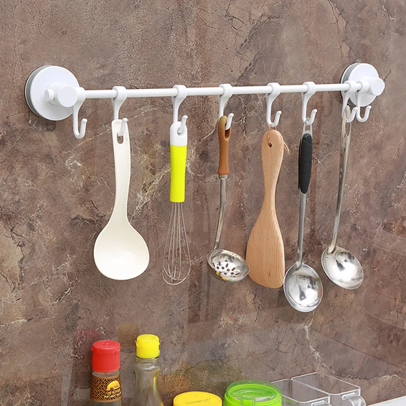 

Creative Sucker Row Hook No-punch Key Clothes Hat Kitchen Bathroom Wall Strong Hook Storage Rack 6 Hooks 1pc