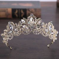 new fashion baroque luxury crystal ab bridal crown tiaras light gold diadem tiaras for women bride wedding hair accessories