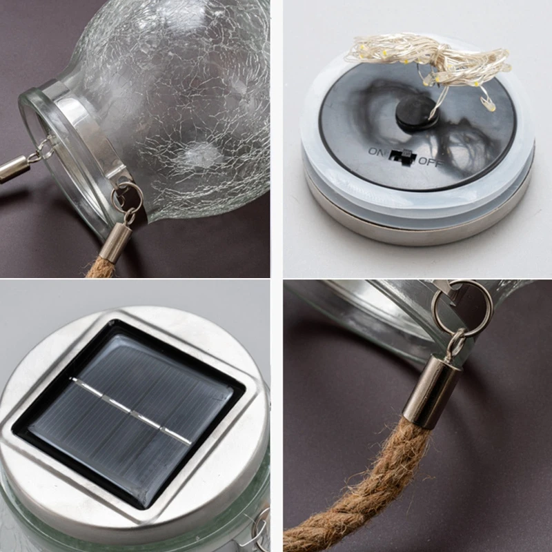 

Solar Light Bulb Thick Crack Glass Mason Jar LED Solar Lanterns Outdoor Decor Dropshipping