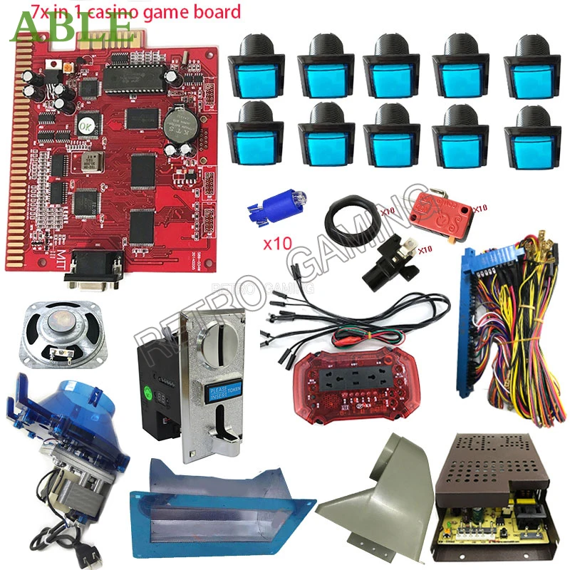 

Casino Slot Machine Poker Game Motherboard 7X In 1diy Kit 36pin Jamma Cable 33 Led Push Button For Arcade Gambling Machine