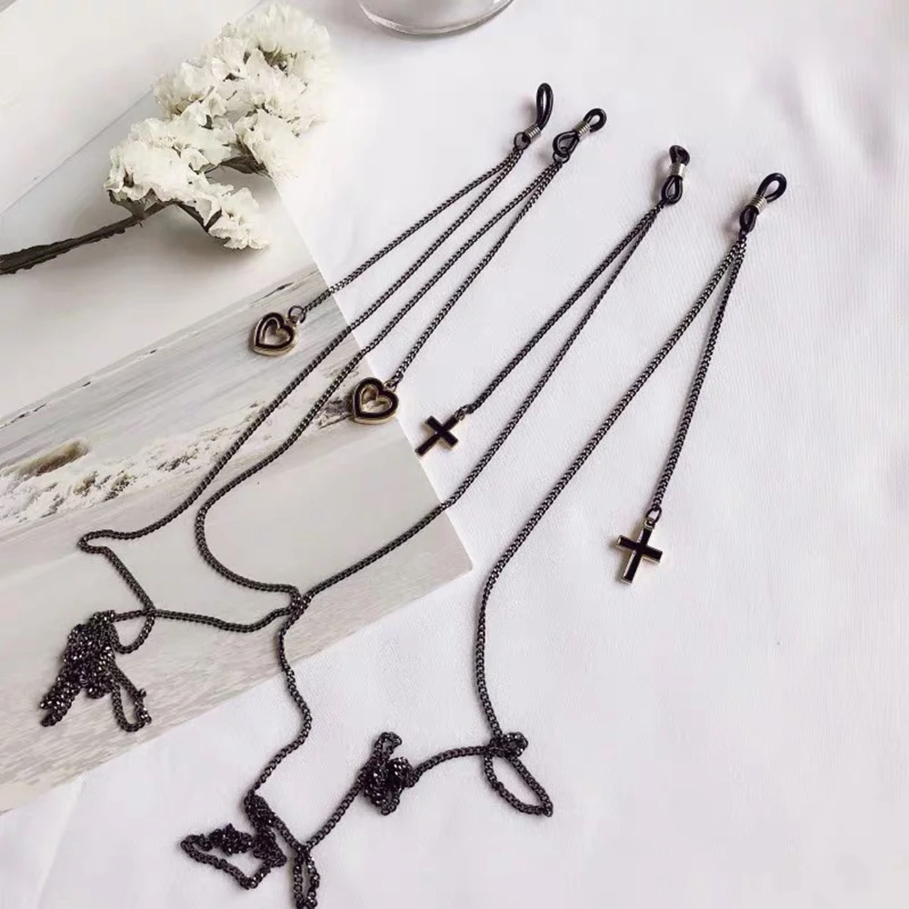 Цепочка для очков с подвеской металлическая цепь крестом в форме сердца