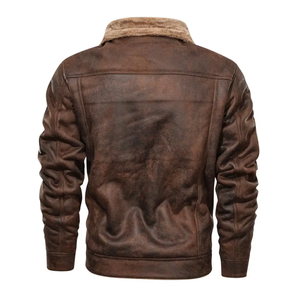 

Old Fashion Brown Suede Leather Jacket Vintage Military Casual Winter Warm Faux Fur Coat Motorcycle Men PU Slim Fit Chaquetas