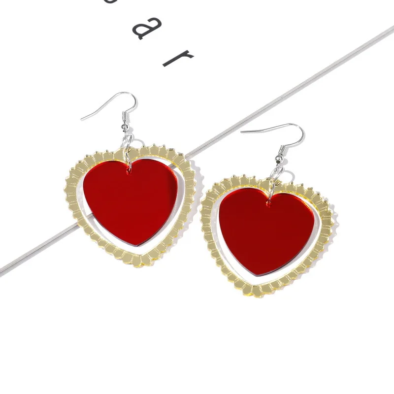 

Women Punk Earrings Red Heart Pandent Earrings Charm Hip Hop Girls Gift Cute Hook acrylic jewelry Evening Party Earring